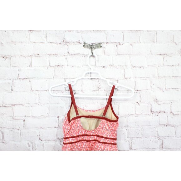LL Bean Tankini Swimsuit Top Lined Cups Print Orange Pink Size 4 - Picture 4 of 10